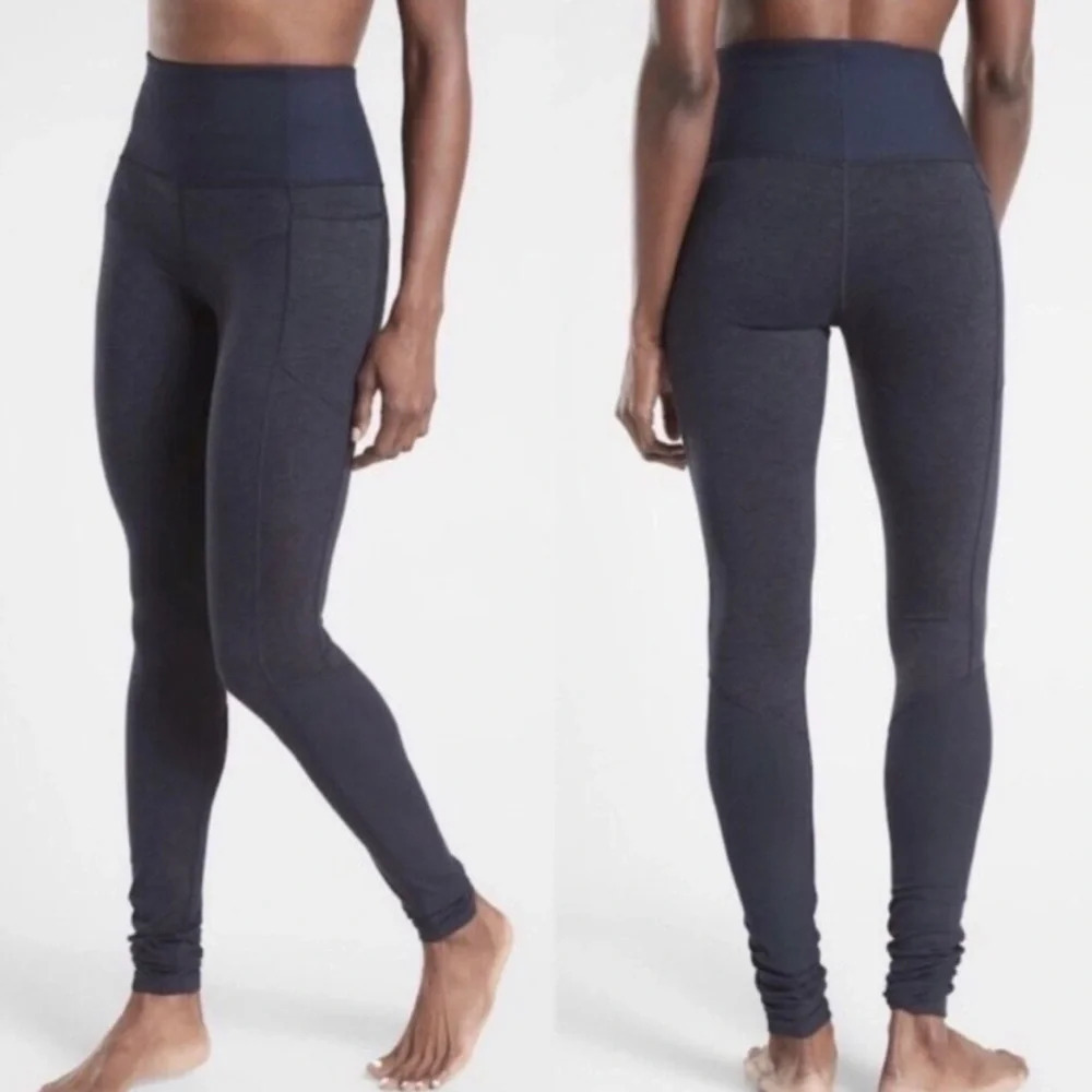 Athleta‎ Exhale Stash Pocket Heel Tight in Heather Navy Blue